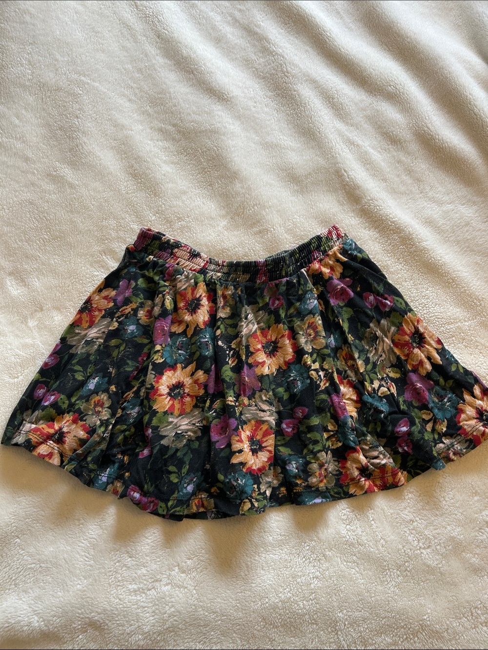 Zara Black Floral Elastic-Waist Circle Skirt
